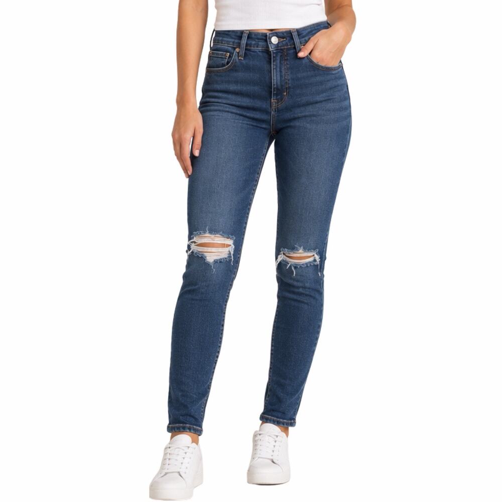 Levi's 721 High Rise Skinny Jeans Womens Size 31 Distressed Ripped Blue Denim